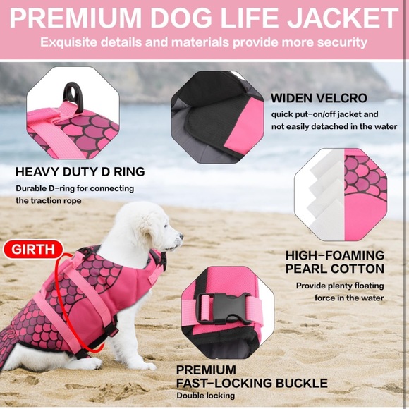 Mermaid Dog Sz SMALL Life Jacket Vest Saver Safety Swim Preserver Rescue Handle - Picture 14 of 16